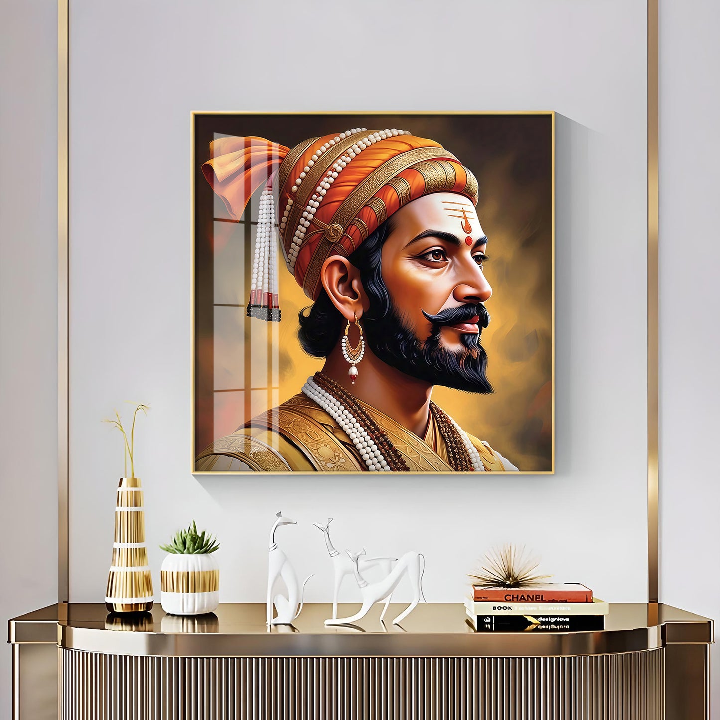 Divine Chhatrapati Shivaji Maharaj Ji Premium Acrylic Square Wall Art