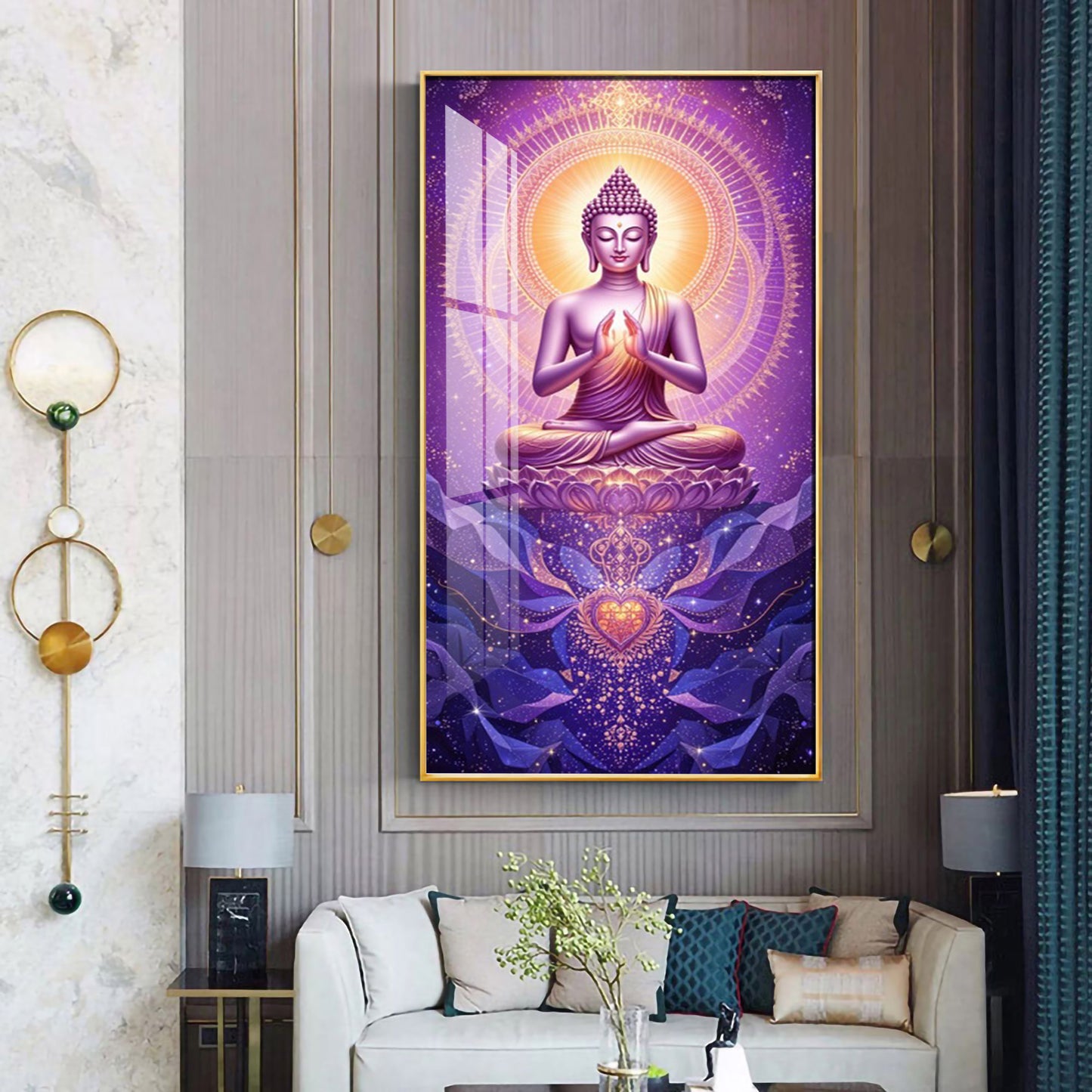 Buddha In Purple Harmony Premium Acrylic Vertical Wall Art