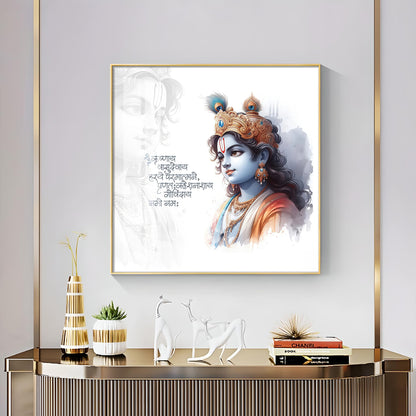 Krishna With Powerful Mantra Premium Acrylic Square Wall Art