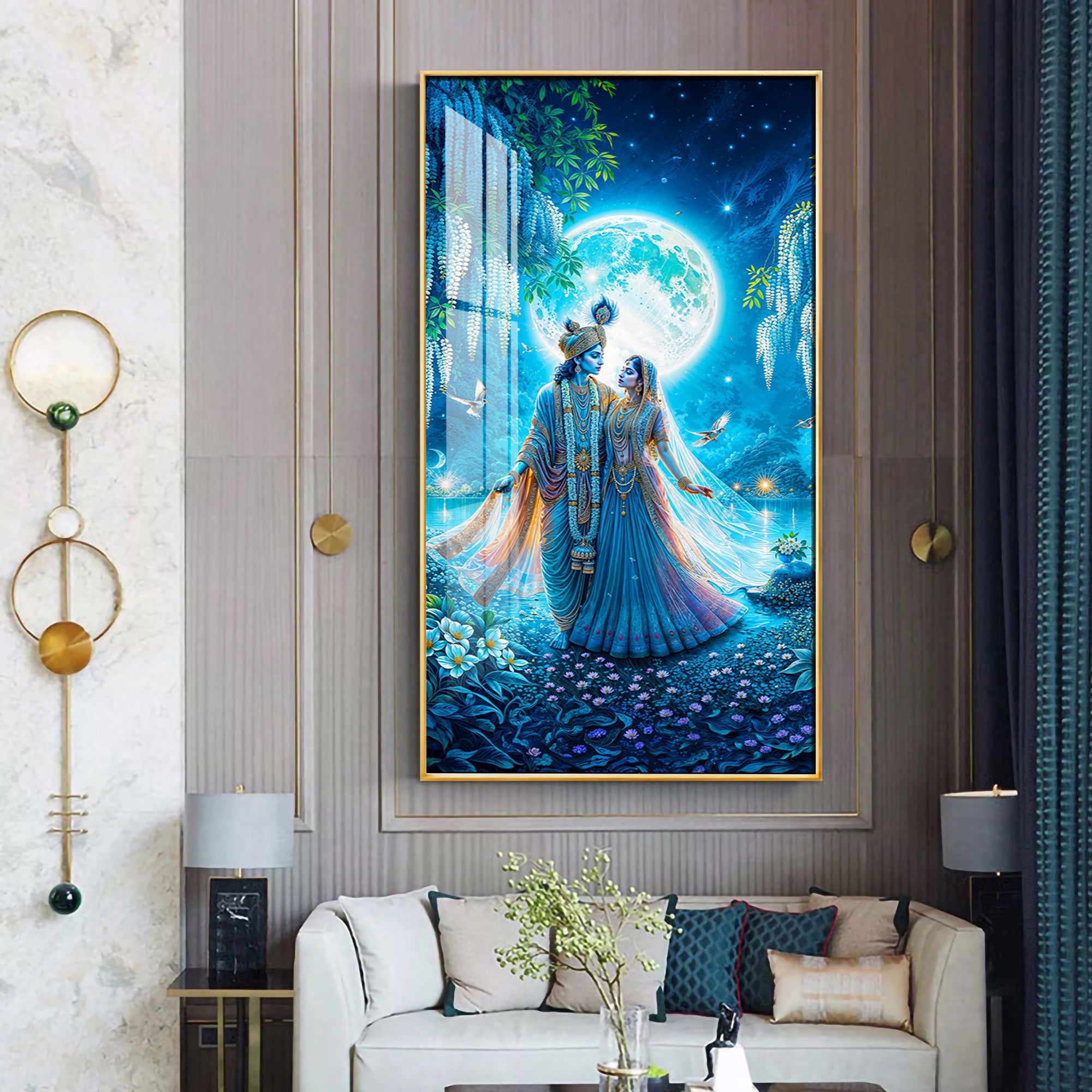 Radha Krishna In Twilight Premium Acrylic Vertical Wall Art
