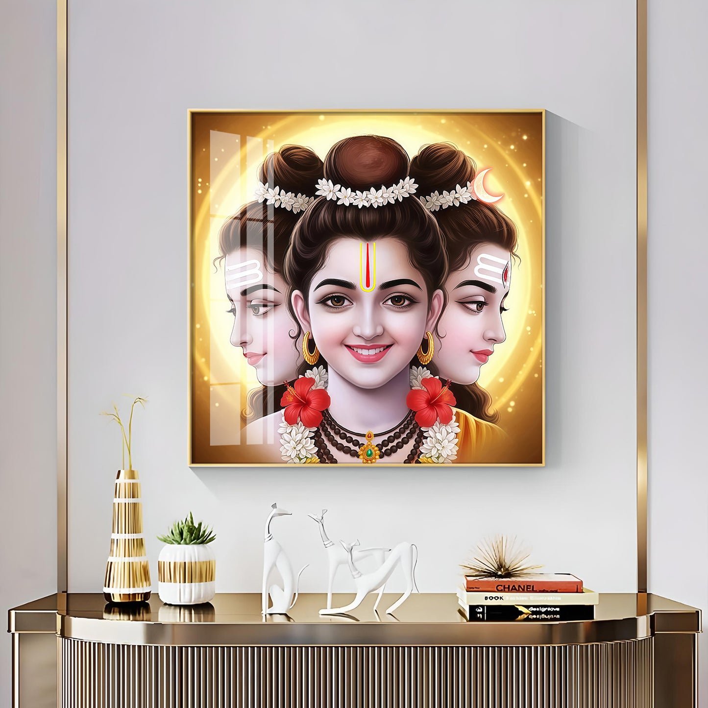 Divine Dattatreya Bhagwan Premium Acrylic Square Wall Art