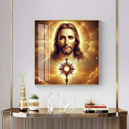 God Jesus With Cross Symbol Premium Acrylic Square Wall Art
