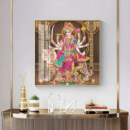 Eternal Devotion Of Durga Mata Premium Acrylic Square Wall Art