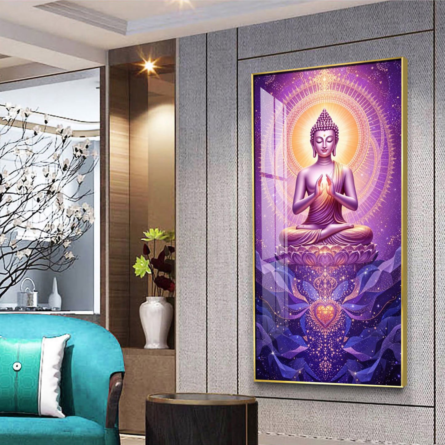 Buddha In Purple Harmony Premium Acrylic Vertical Wall Art