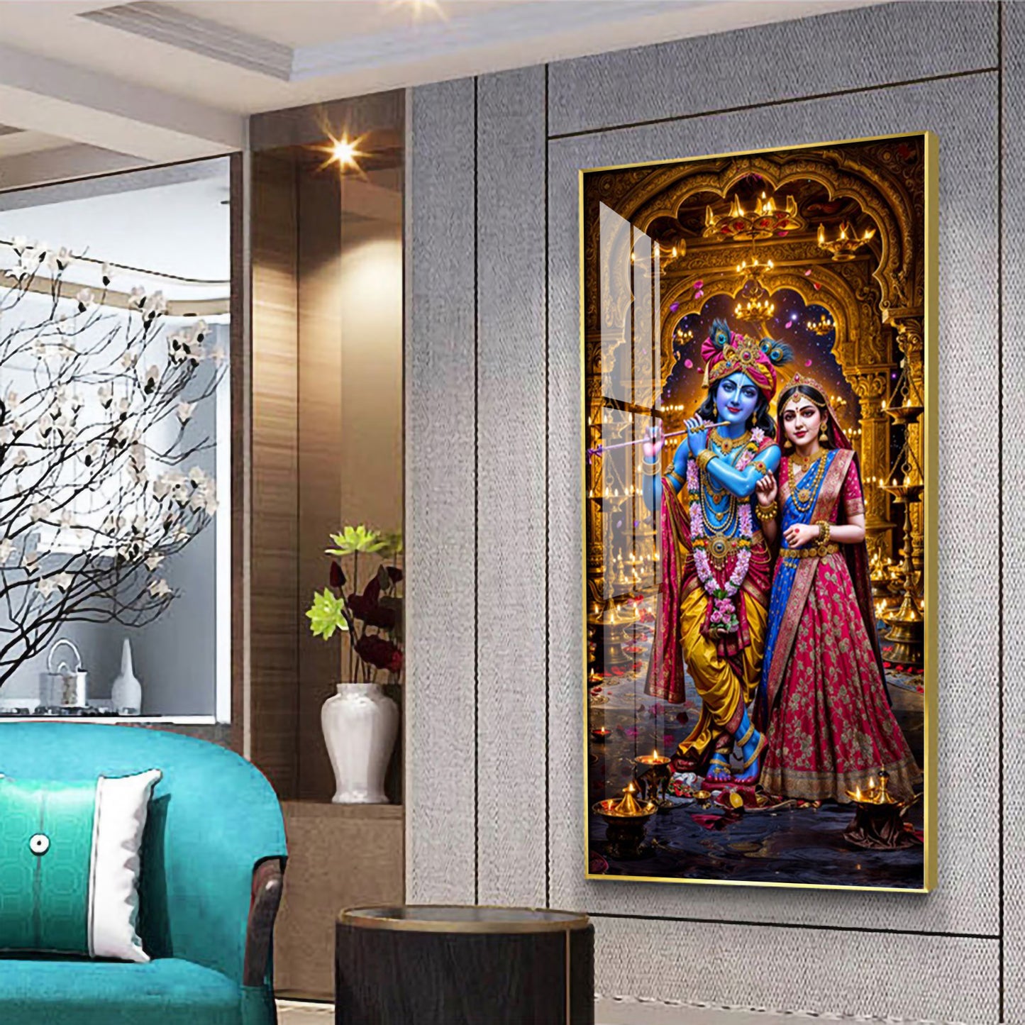 Krishna's Feast of Love Premium Acrylic Vertical Wall Art
