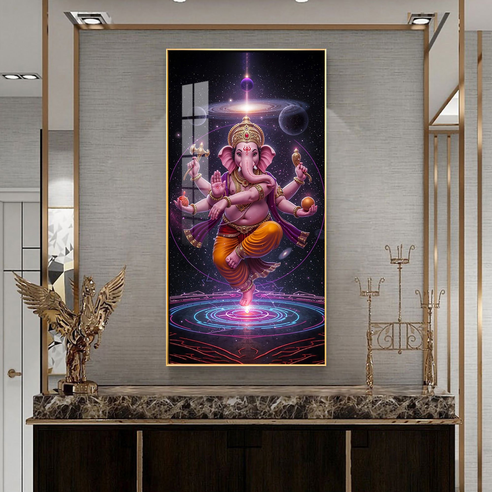 Ganesha's Celestial Embrace Premium Acrylic Vertical Wall Art