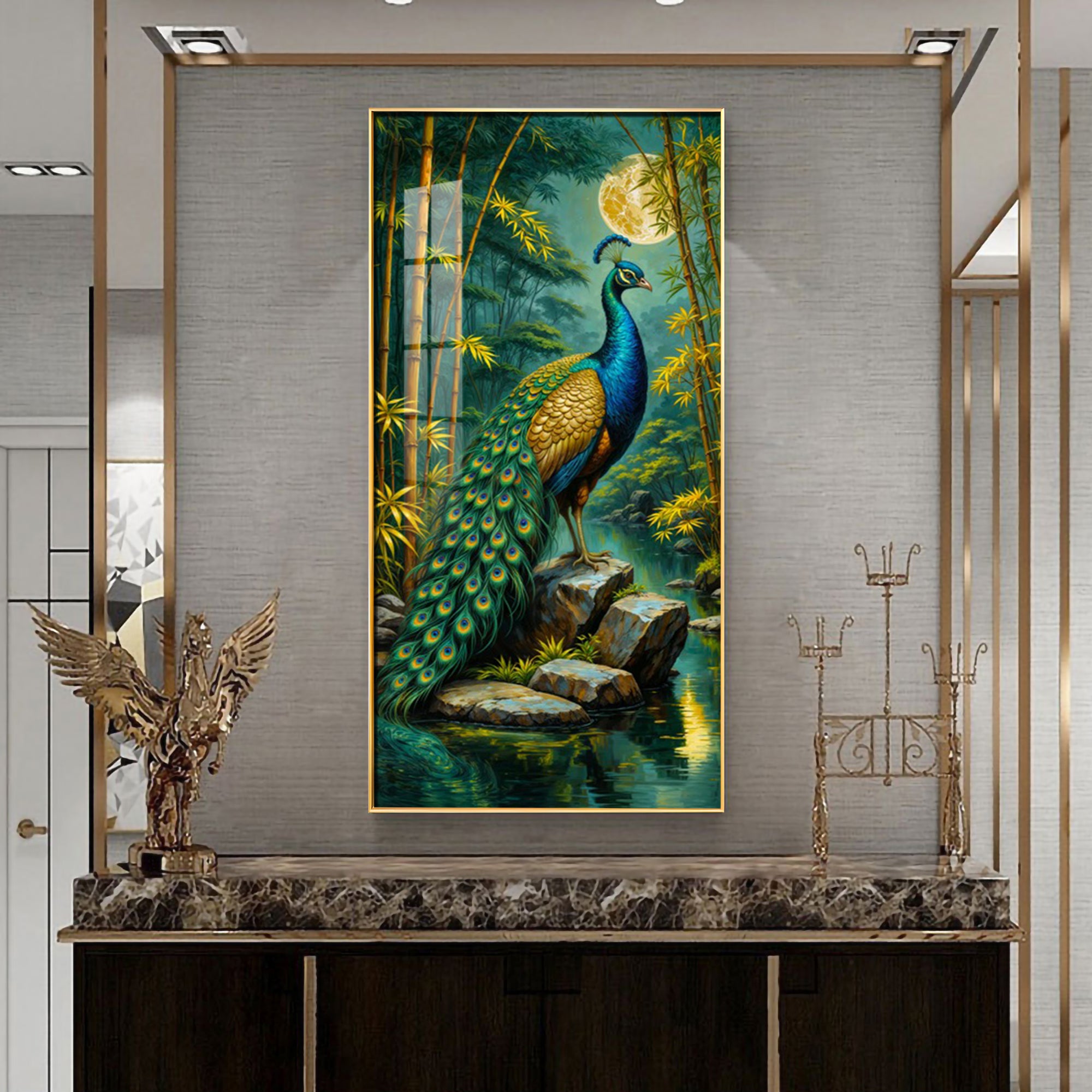 Forest Peacock Premium Acrylic Vertical Wall Art