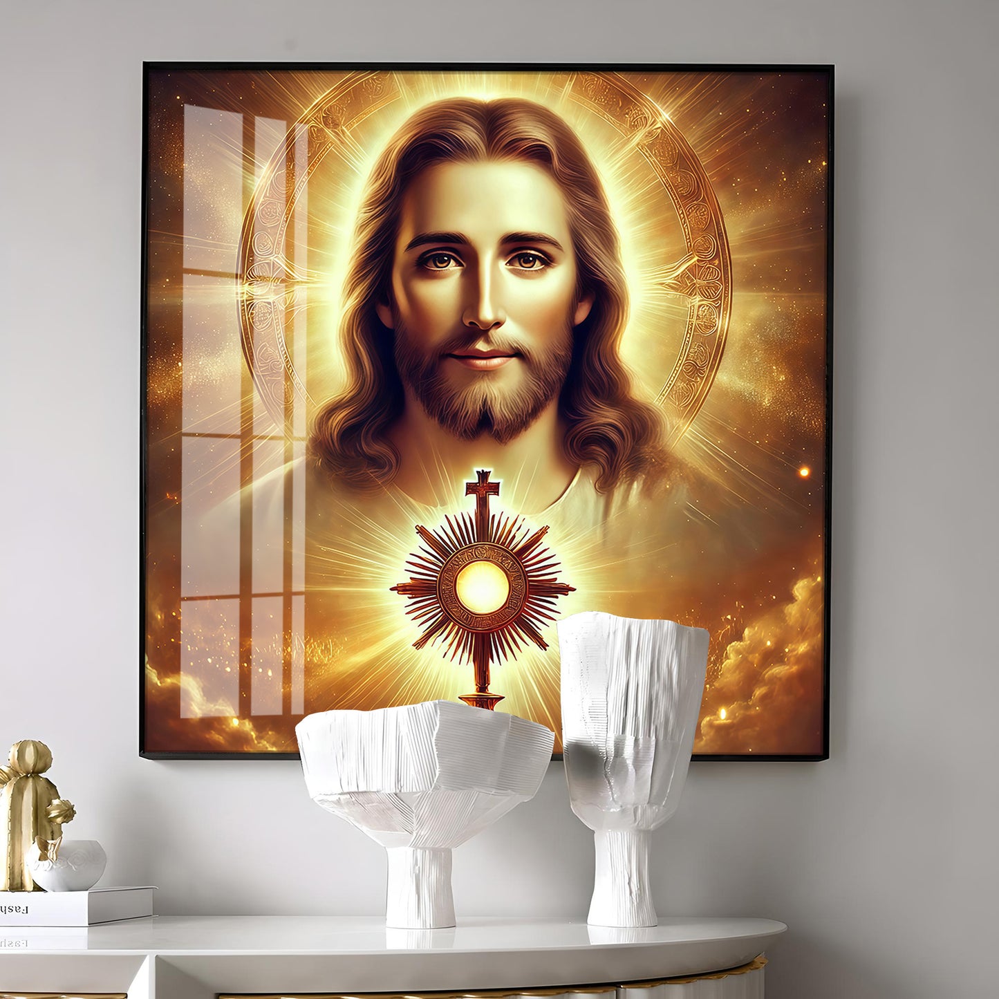 God Jesus With Cross Symbol Premium Acrylic Square Wall Art