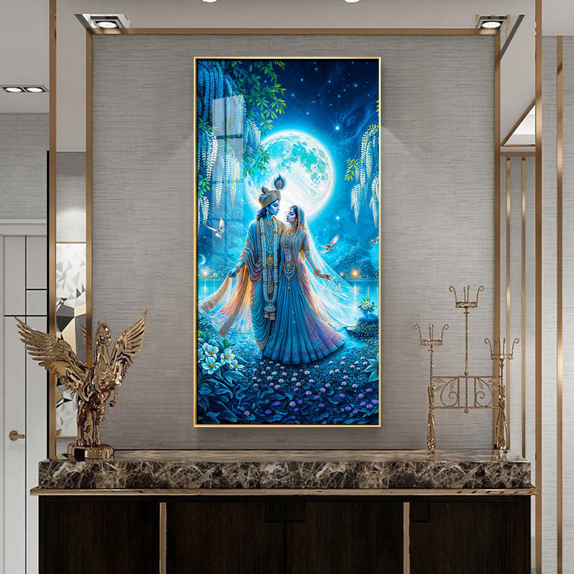 Radha Krishna In Twilight Premium Acrylic Vertical Wall Art