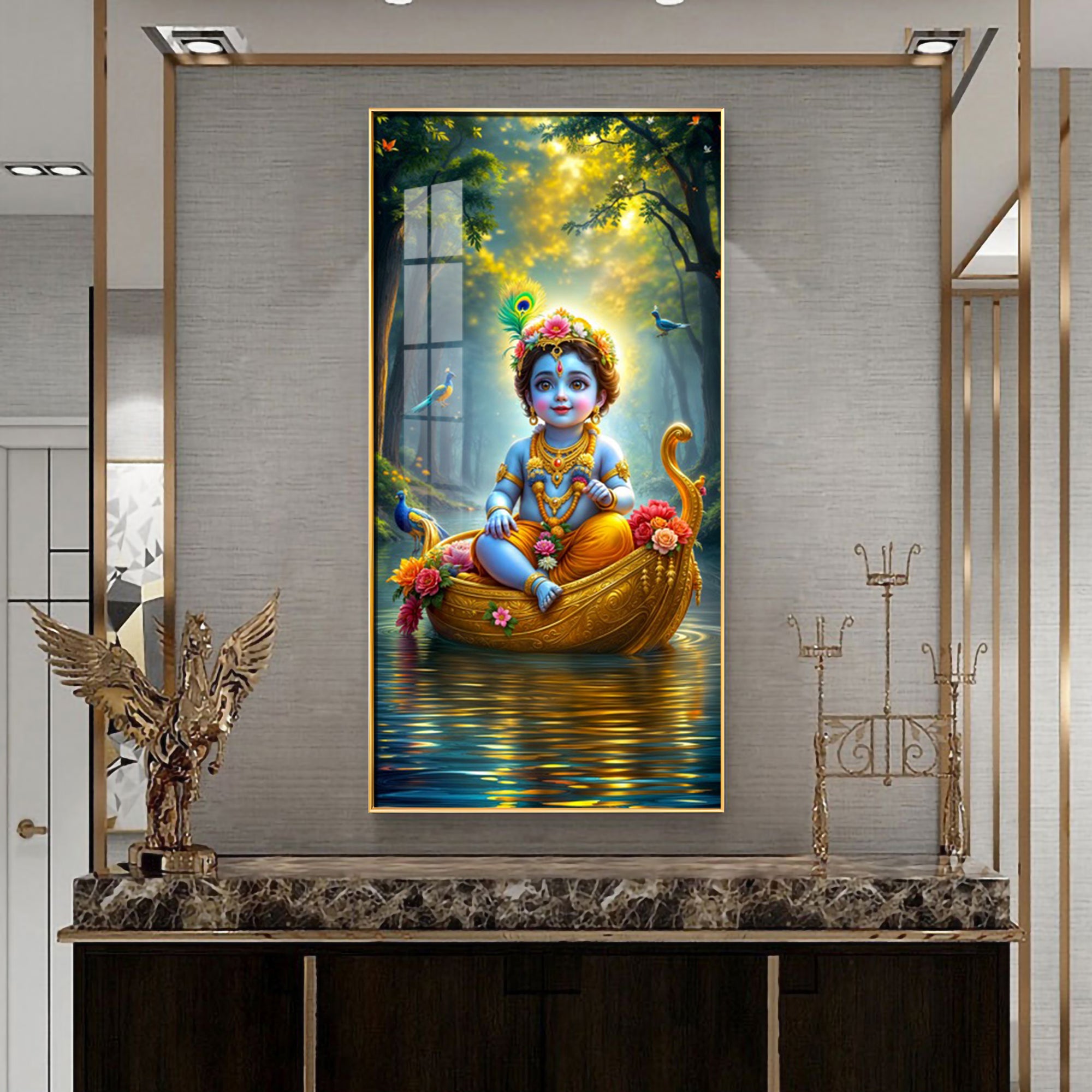 Krishna in the Boat Premium Acrylic Vertical Wall Art