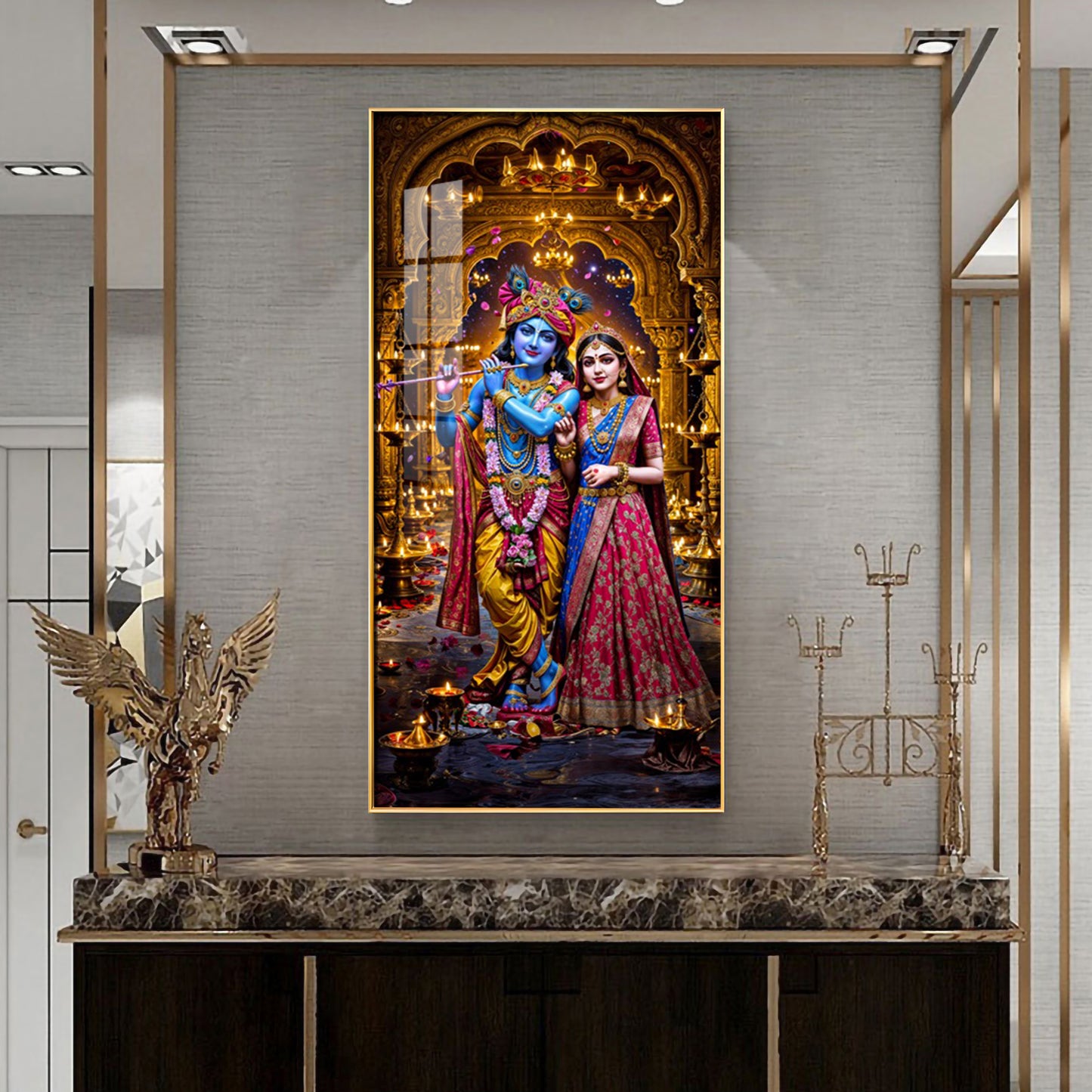 Krishna's Feast of Love Premium Acrylic Vertical Wall Art