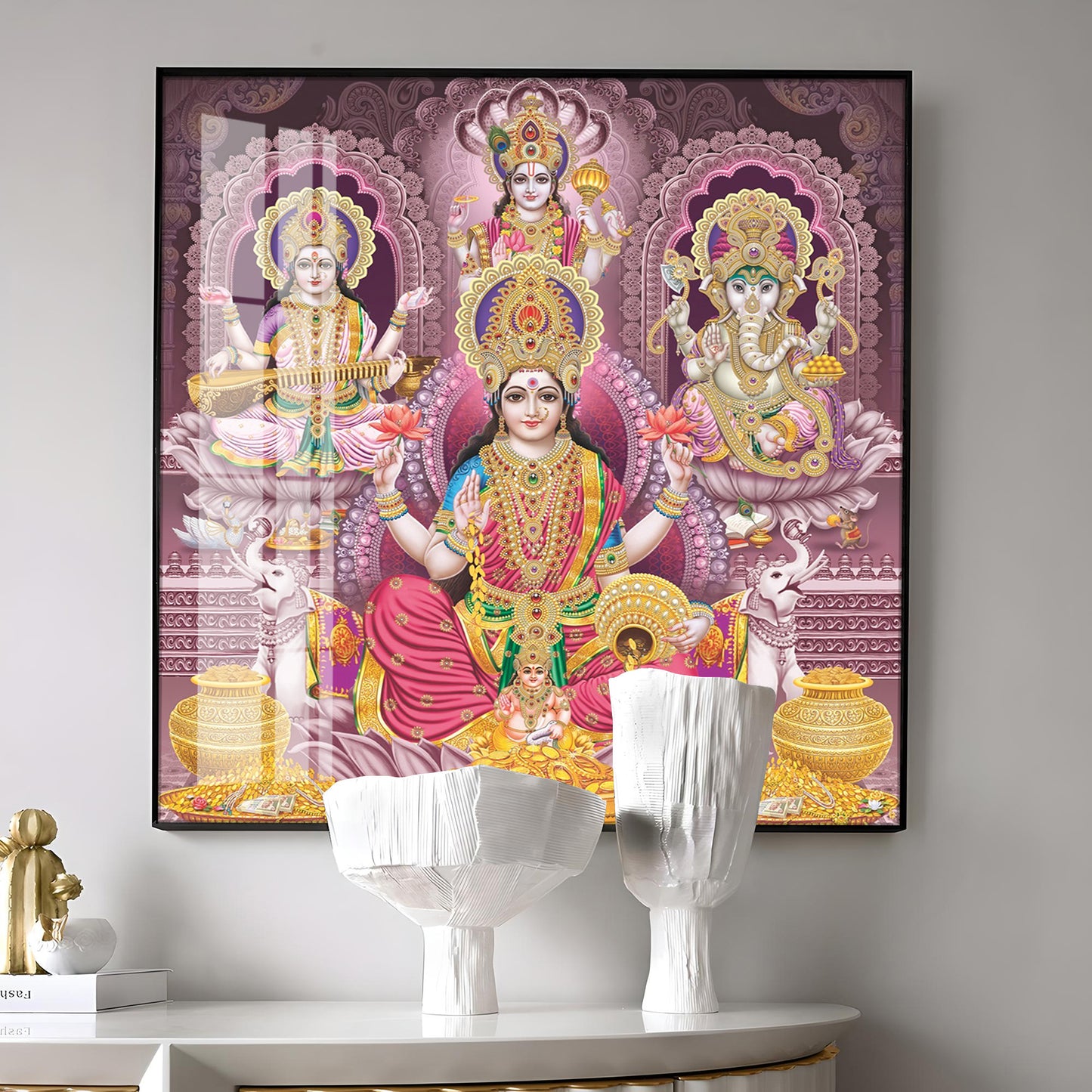 Celestial Harmony Of Deities Premium Acrylic Square Wall Art