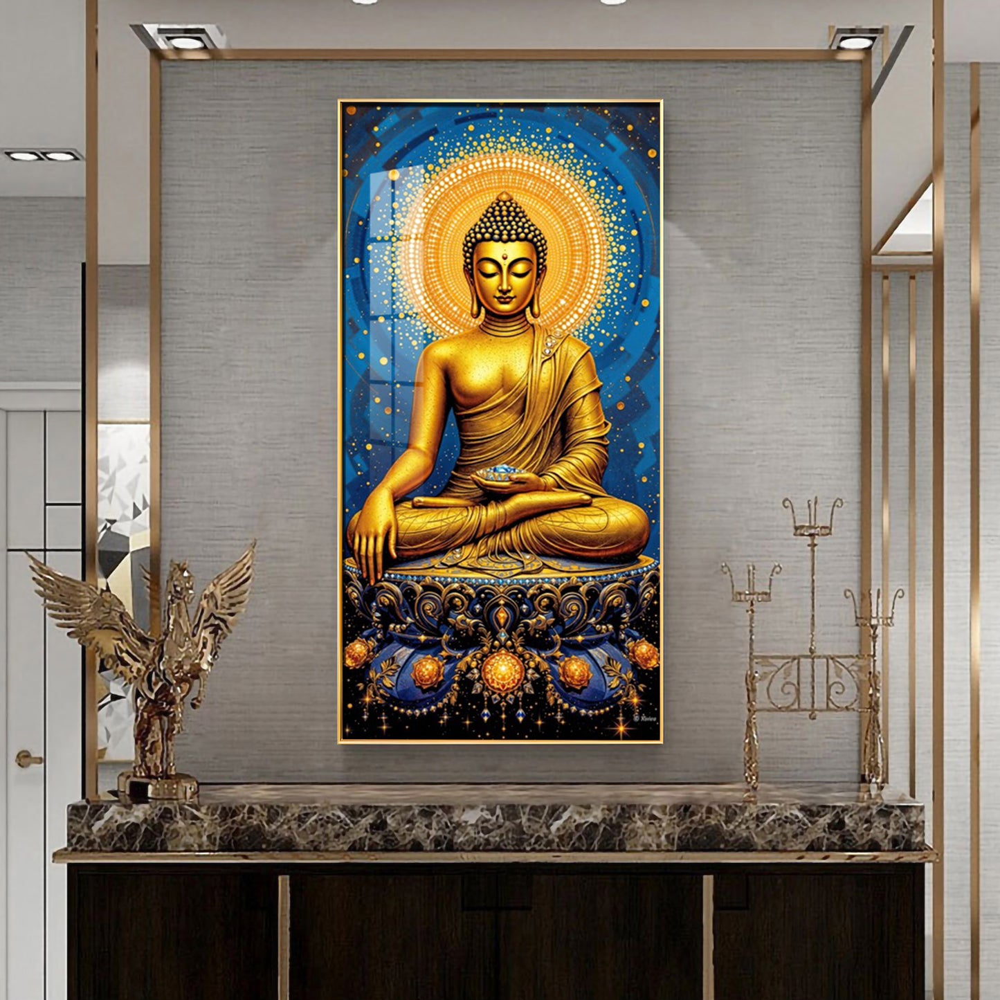 Calm Buddha Deliberation Premium Acrylic Vertical Wall Art