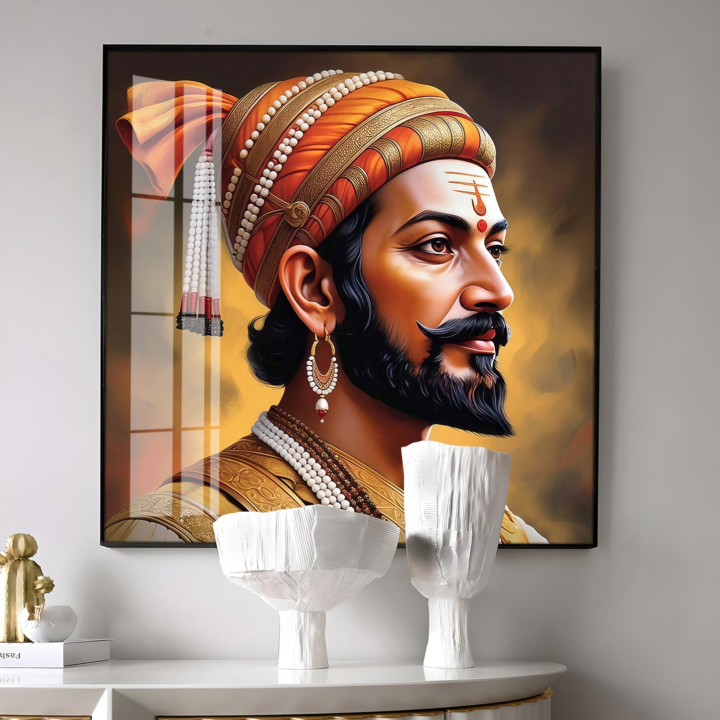 Divine Chhatrapati Shivaji Maharaj Ji Premium Acrylic Square Wall Art