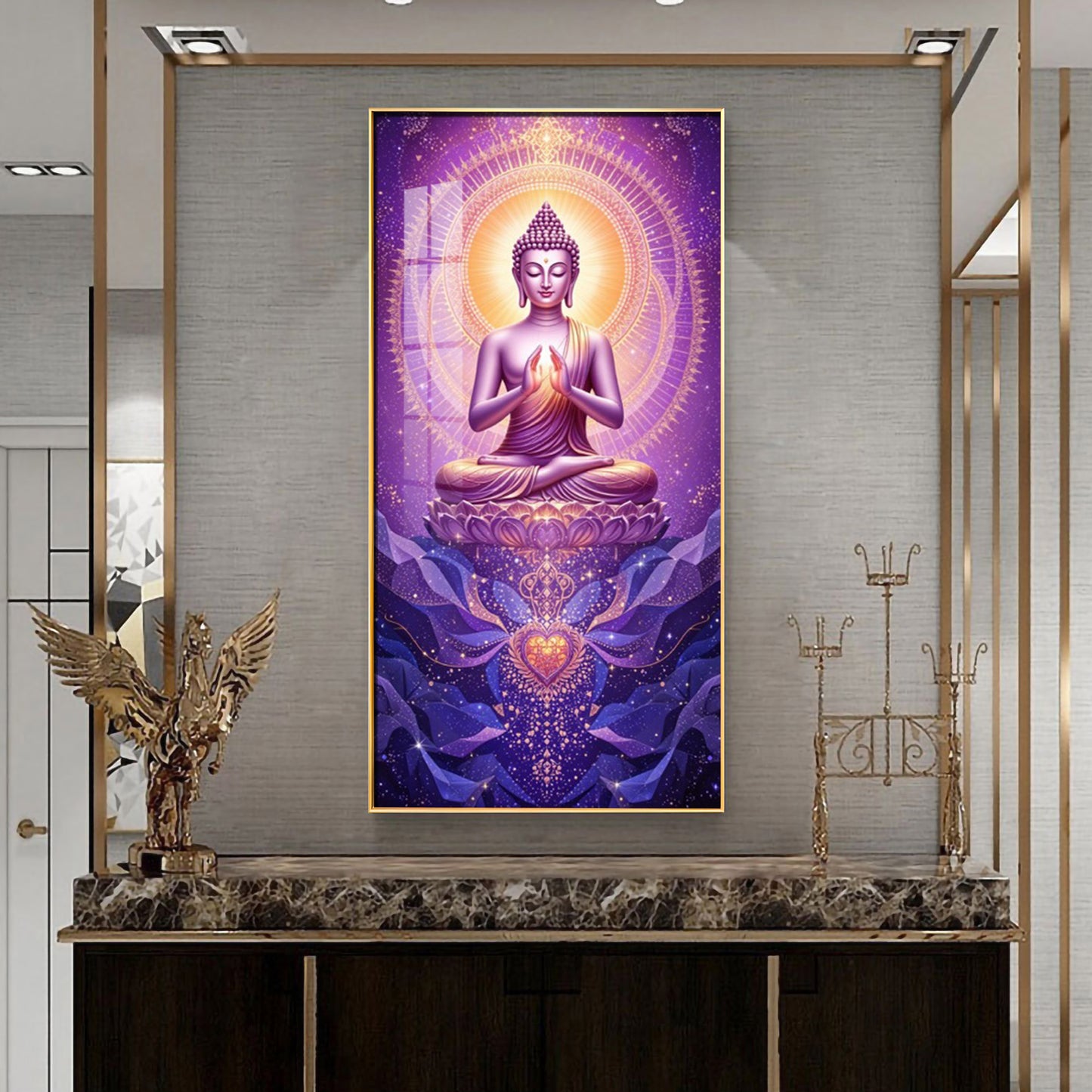 Buddha In Purple Harmony Premium Acrylic Vertical Wall Art
