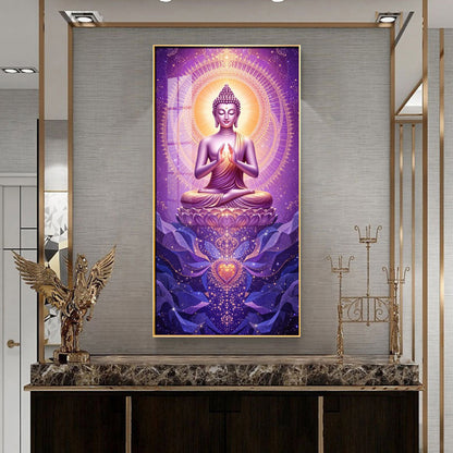 Buddha In Purple Harmony Premium Acrylic Vertical Wall Art