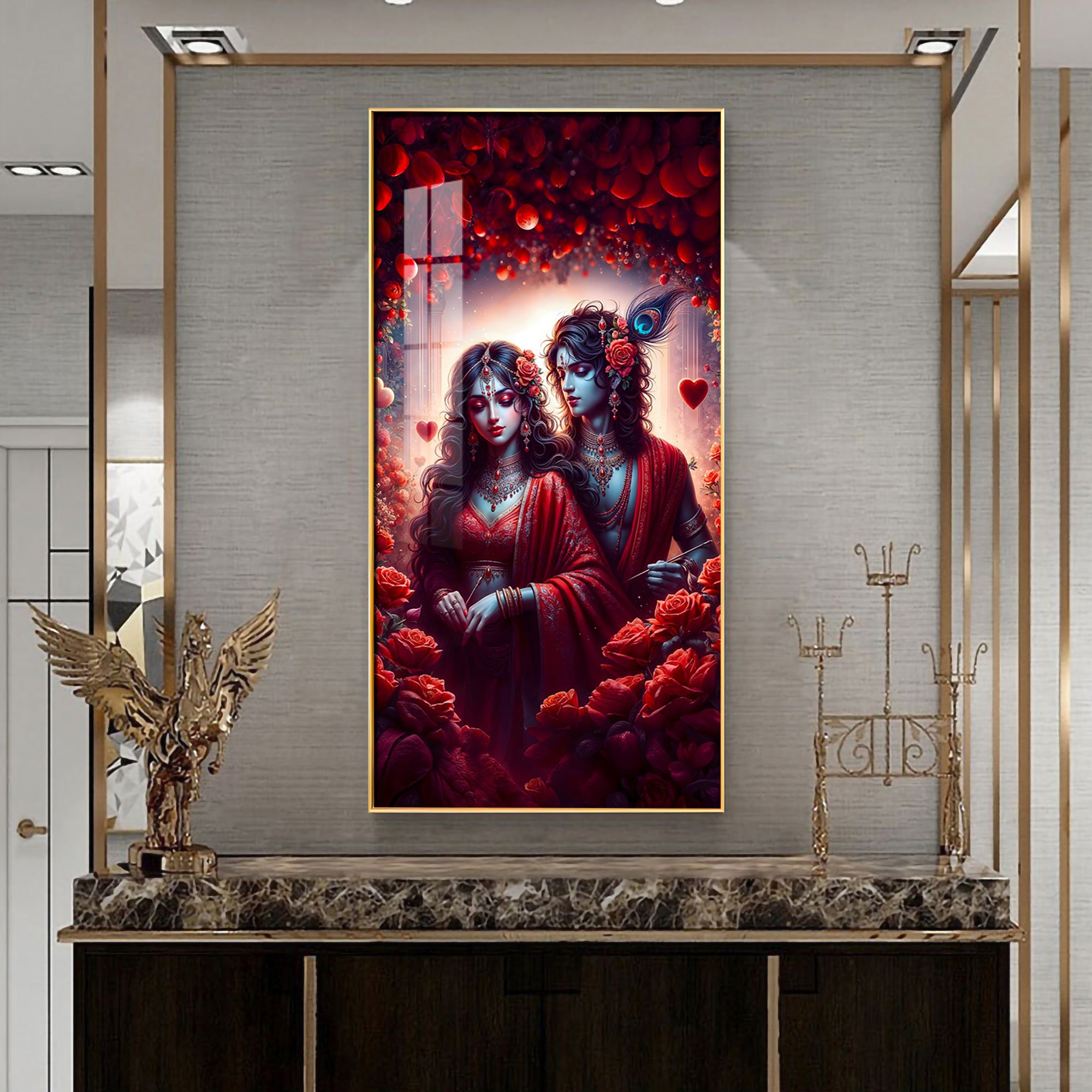 Krishna & Radha Affection Premium Acrylic Vertical Wall Art