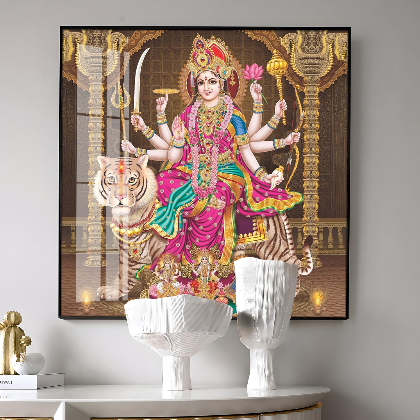 Eternal Devotion Of Durga Mata Premium Acrylic Square Wall Art