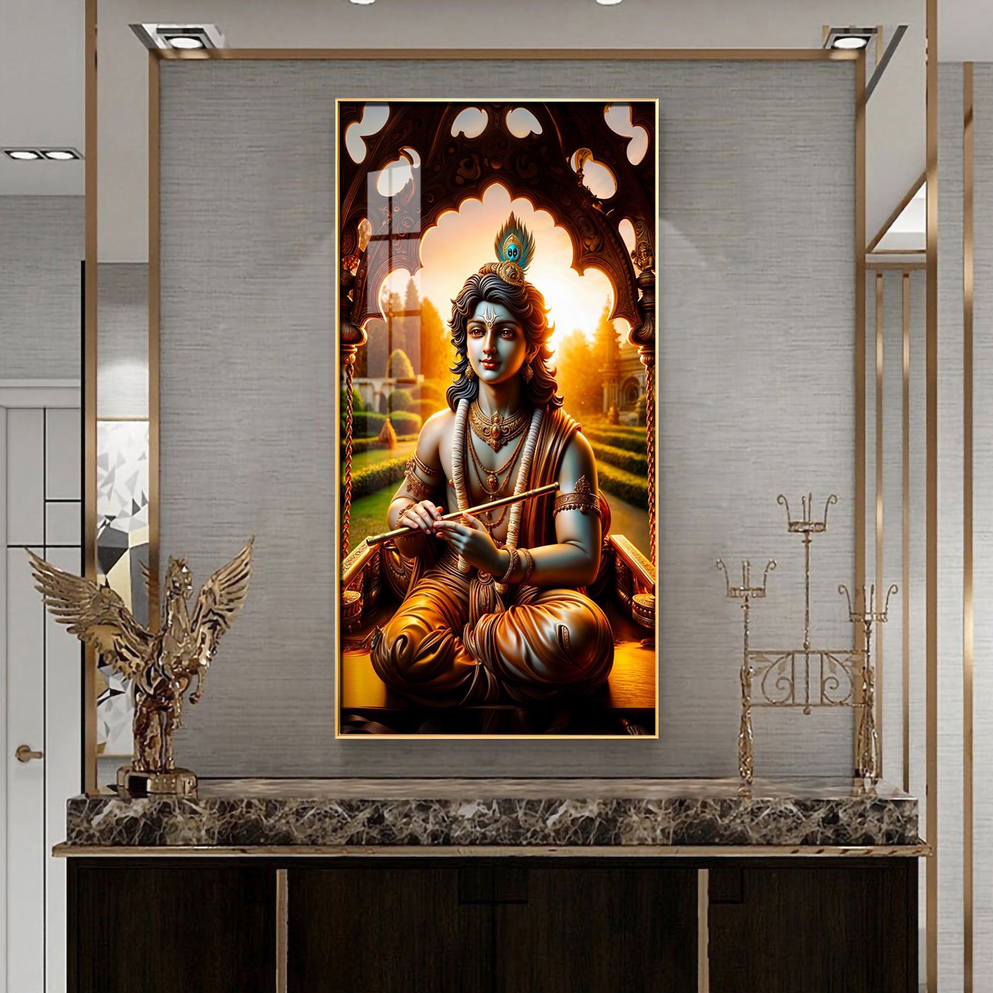 Krishna On His Throne Premium Acrylic Vertical Wall Art