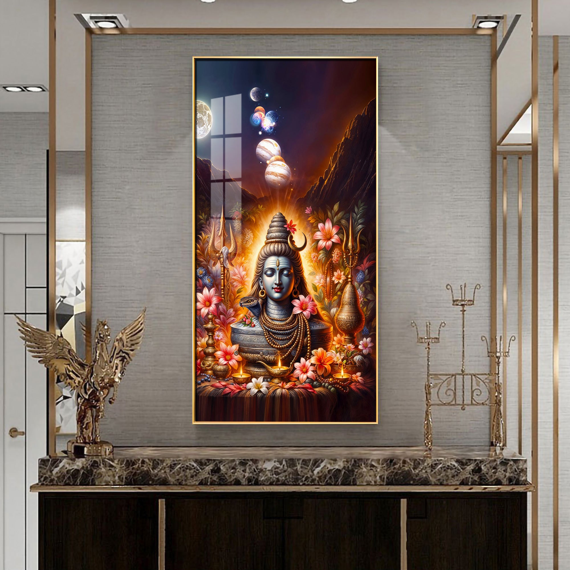 Lord Shiva Lotus Painting Premium Acrylic Vertical Wall Art