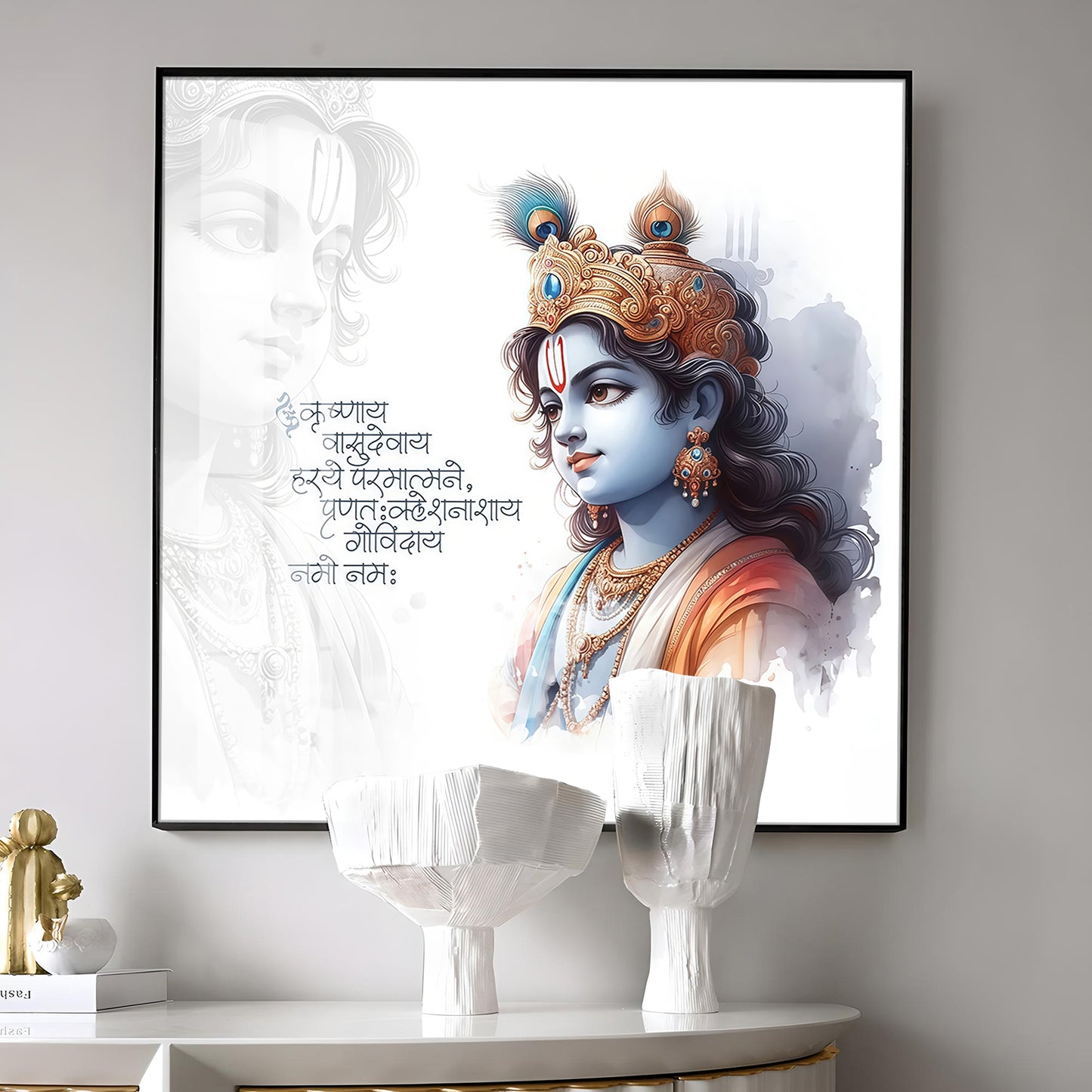 Krishna With Powerful Mantra Premium Acrylic Square Wall Art
