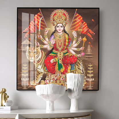 Divine Aura Of Maa Durga Premium Acrylic Square Wall Art