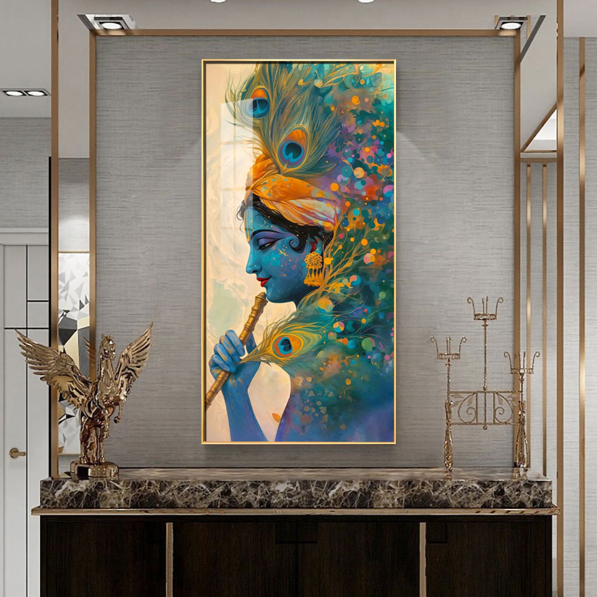 Krishna Portrait of Grace Premium Acrylic Vertical Wall Art