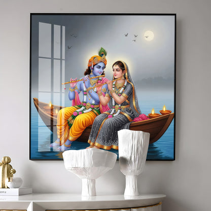 Loving Souls Of Radha Krishna Premium Acrylic Square Wall Art