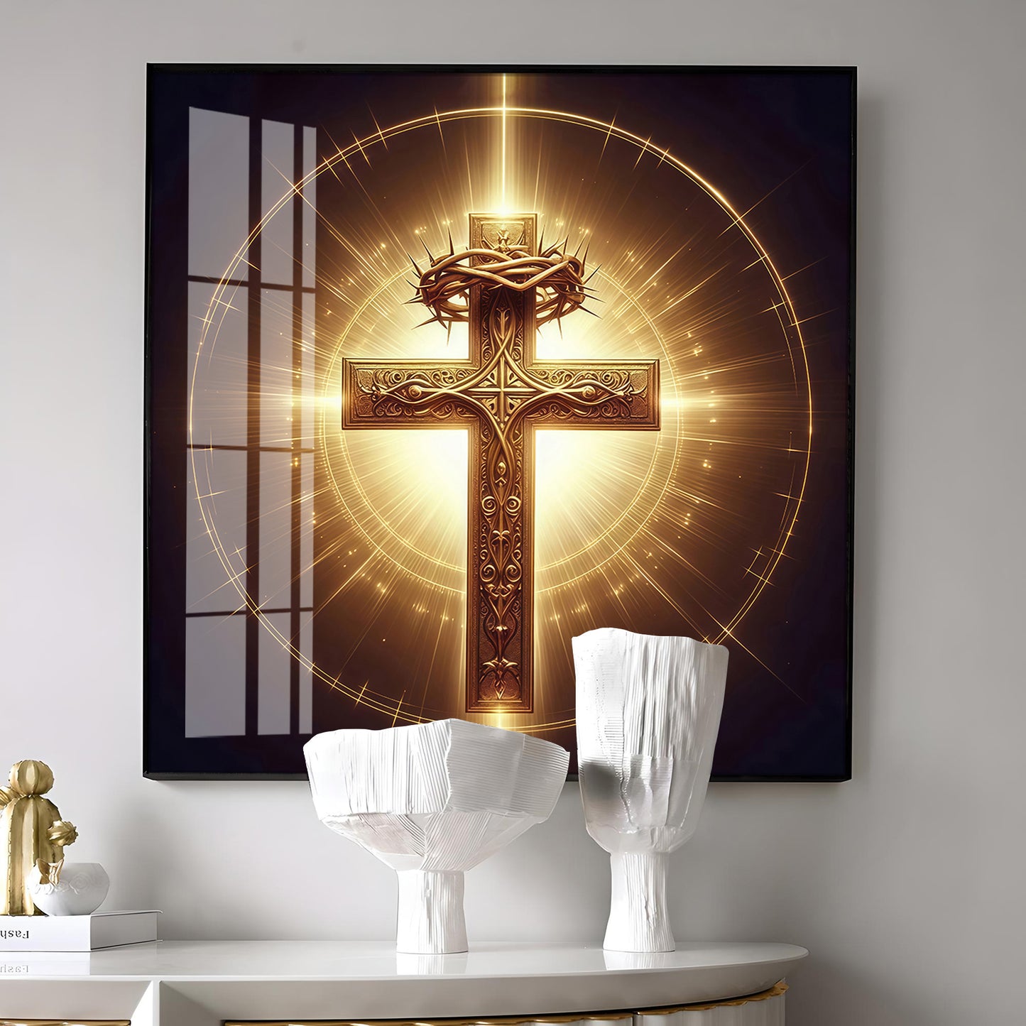 Cross Symbol In Premium Acrylic Square Wall Art