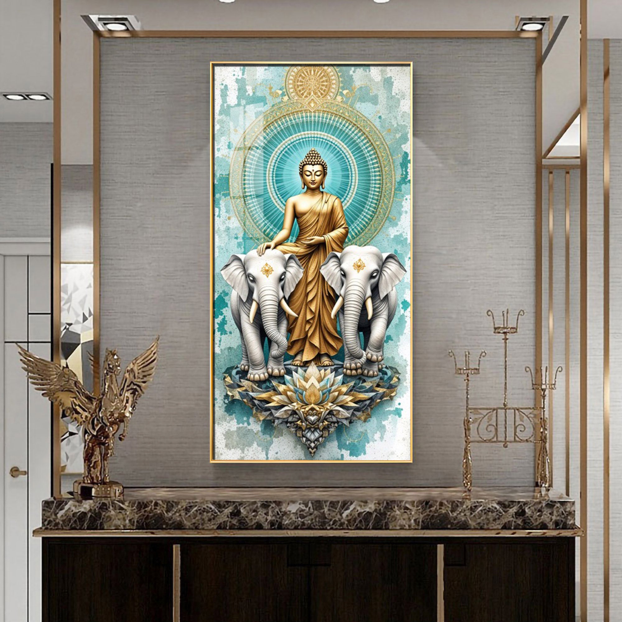 Elephants Mural Premium Acrylic Vertical Wall Art