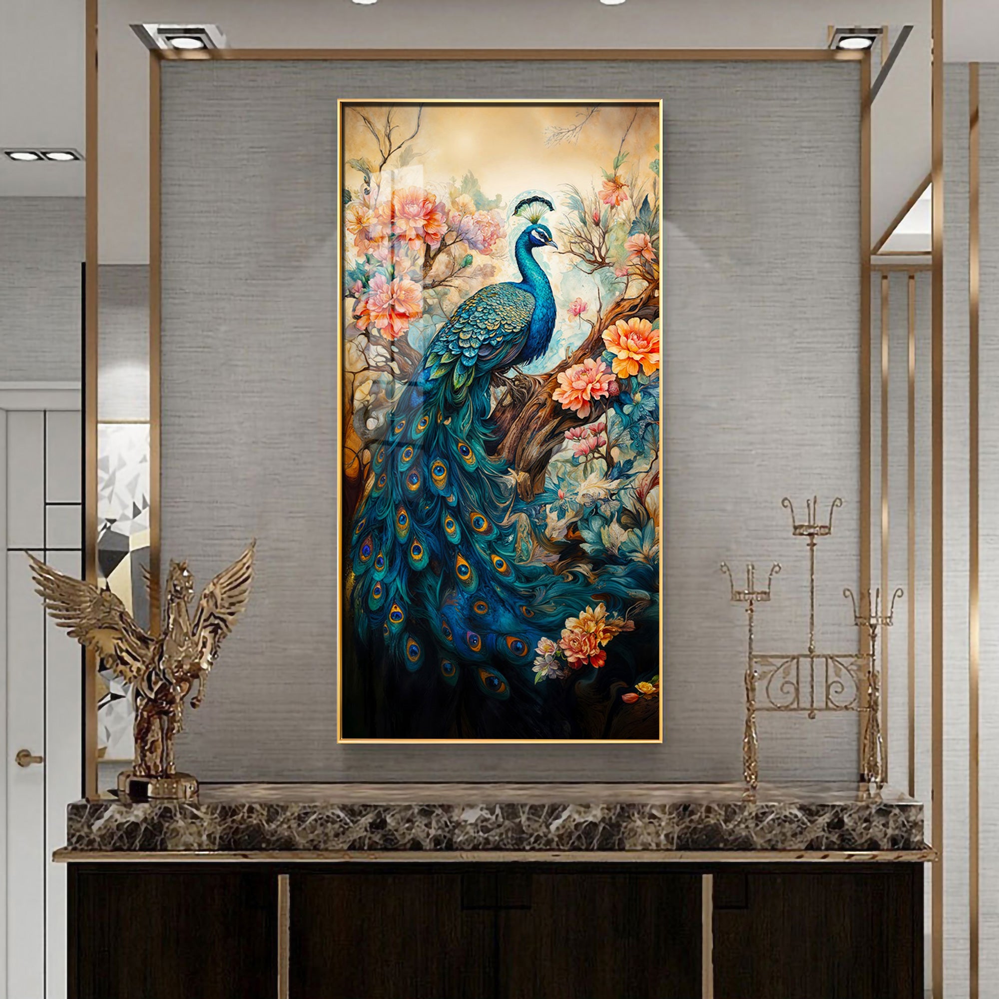 Majestic Peacock Art Premium Acrylic Vertical Wall Art