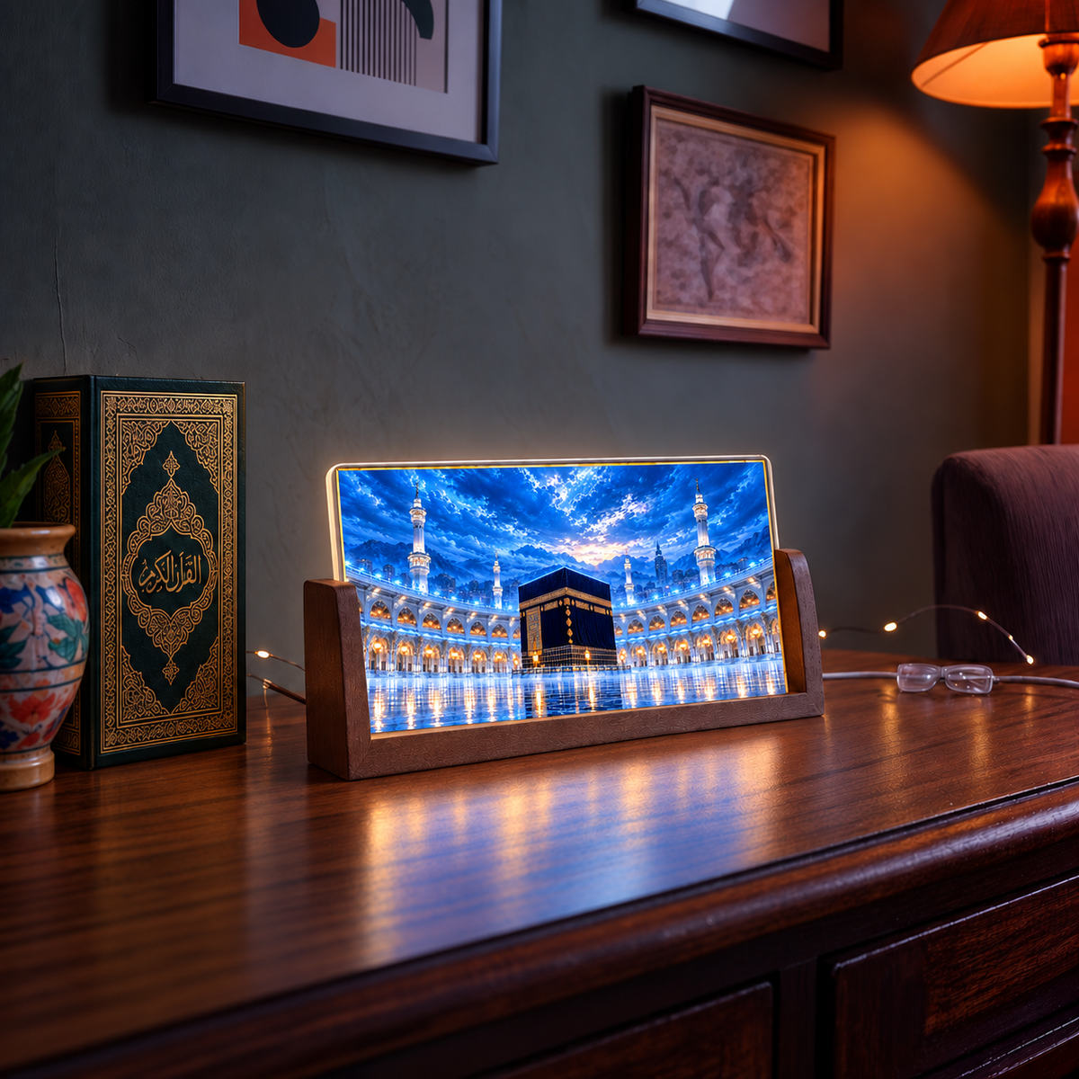 Blue Sky Makkah Acrylic LED Table Lamp - Wooden Stand
