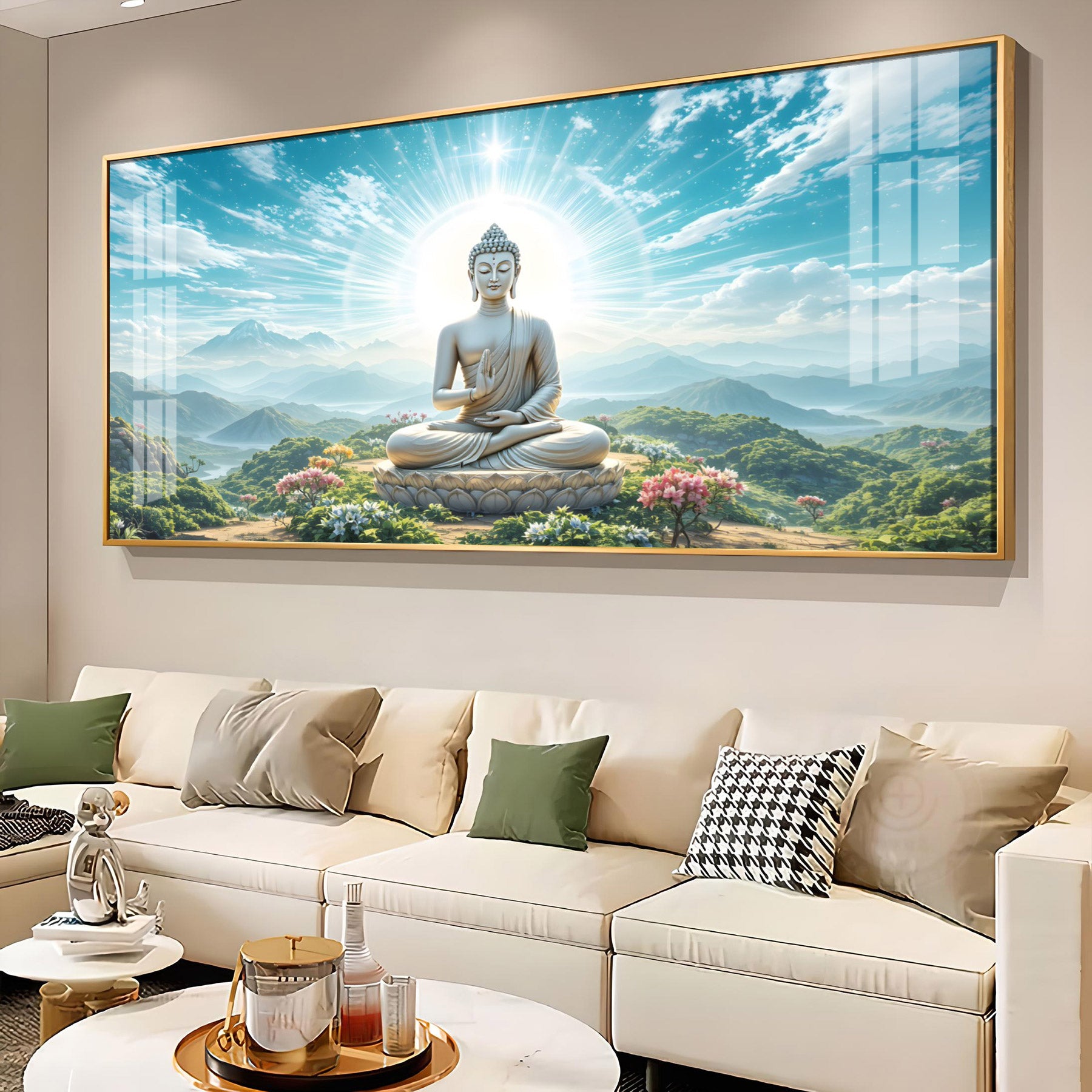 Serene Sunlit Buddha Premium Acrylic Horizontal Wall Art