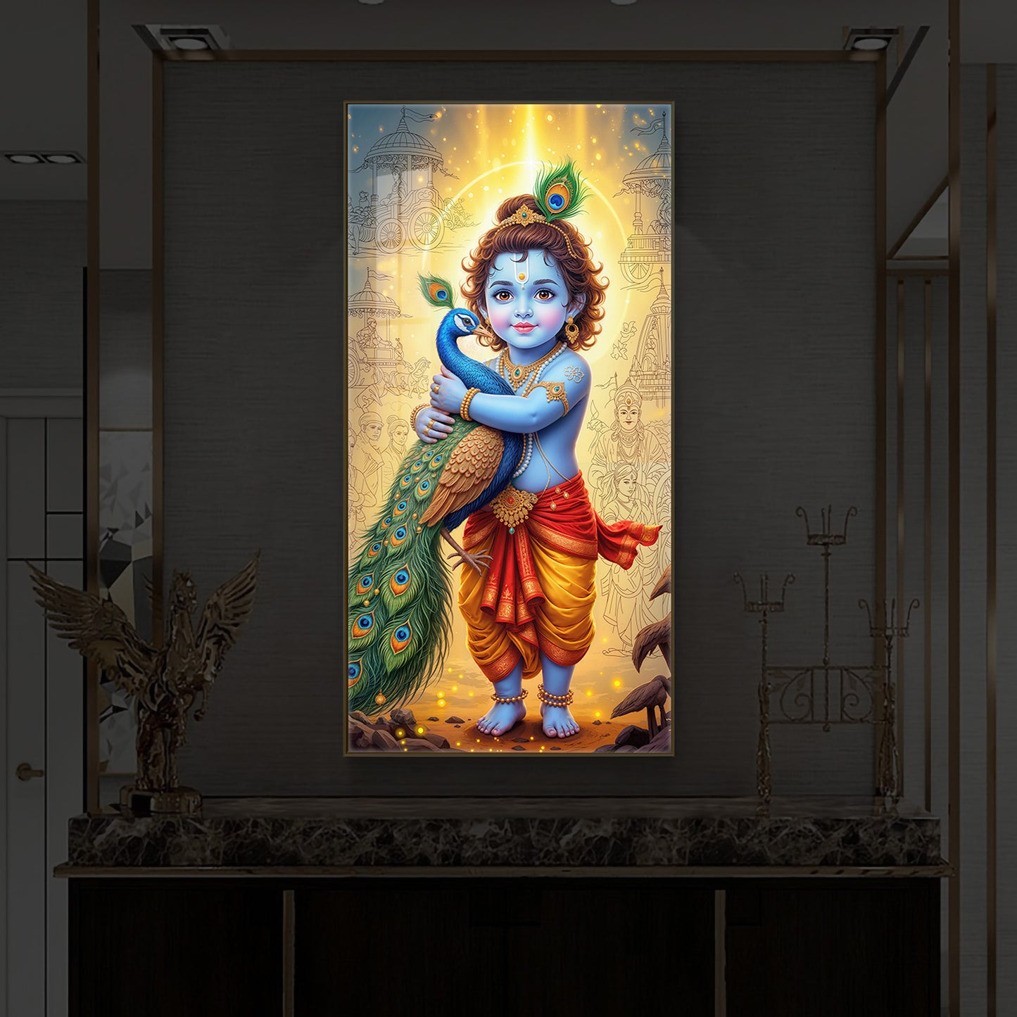 Little krishna Modern Luxury Backlight Vertical Wall Art