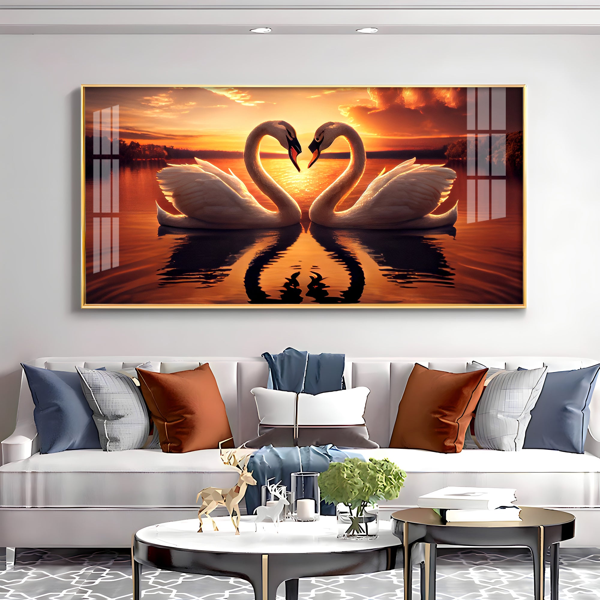 Loving Swan In Sunset Premium Acrylic Horizontal Wall Art