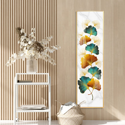 Golden Green Leaves Premium Acrylic Vertical Wall Art