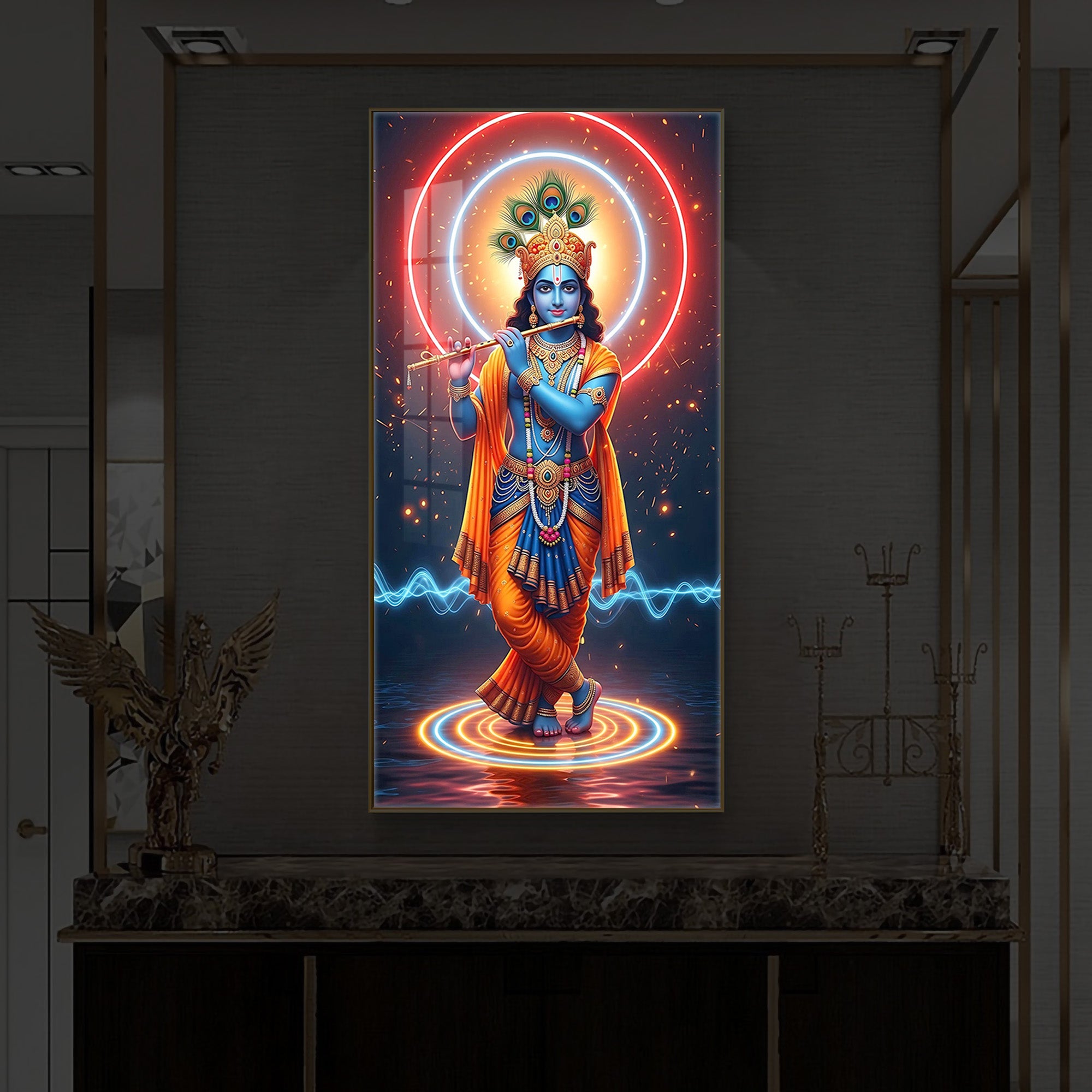 Divine Krishna Modern Luxury Backlight Vertical Wall Art