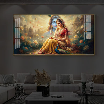 Loving Couple Radha Krishna Modern Luxury Backlight Horizontal Wall Art