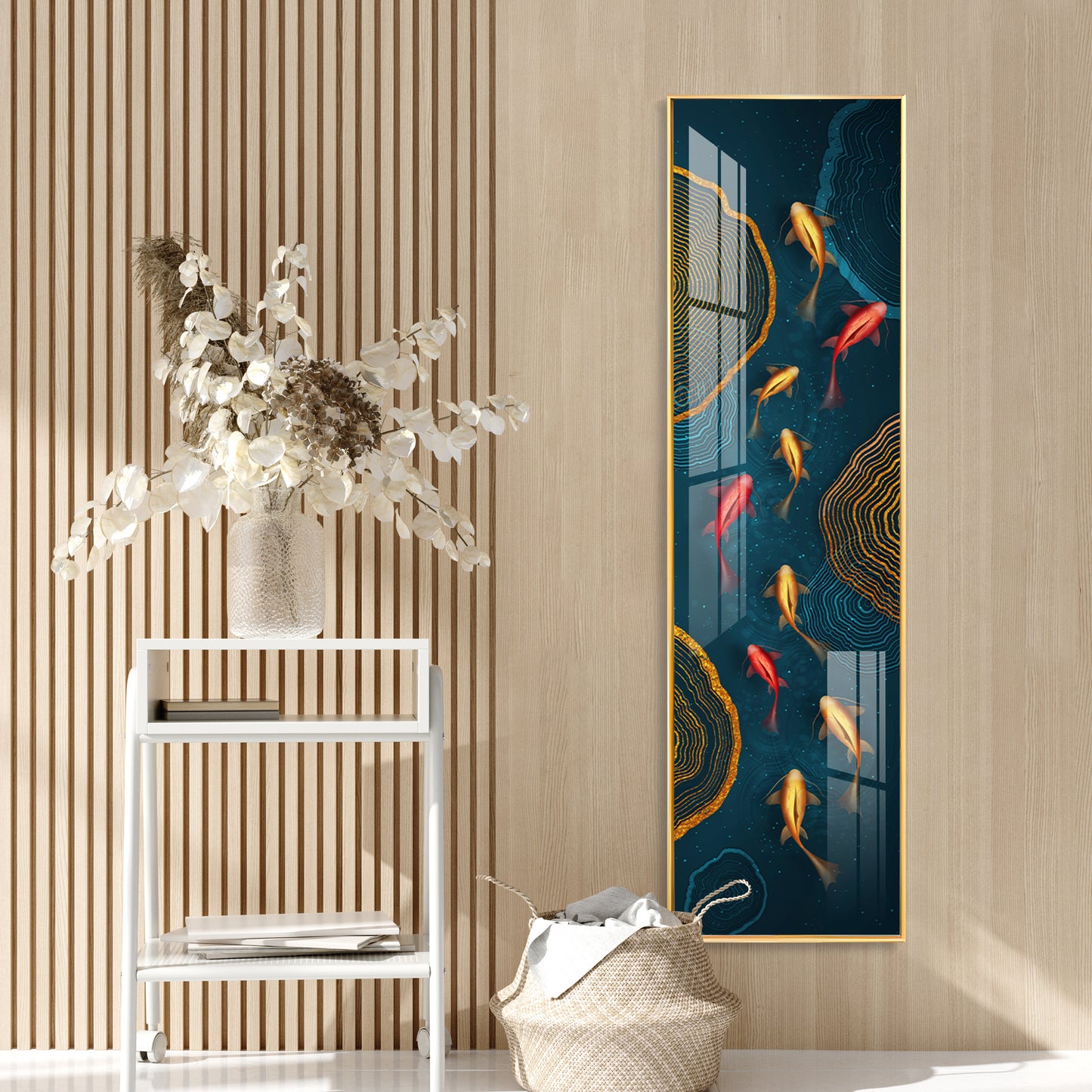 Auspicious Fishes Premium Acrylic Vertical Wall Art