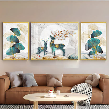 Rare Deer With Ginkgo Leaf Premium Acrylic Wall Art (Set of 3)