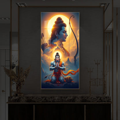 Ram and Hanuman Ji Modern Luxury Backlight Vertical Wall Art