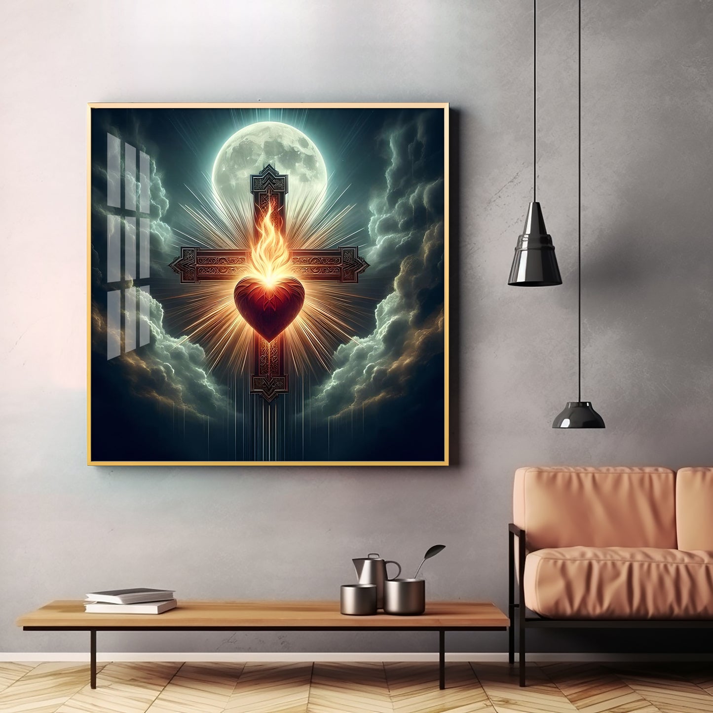 Heart Of Fire and Faith Premium Acrylic Square Wall Art