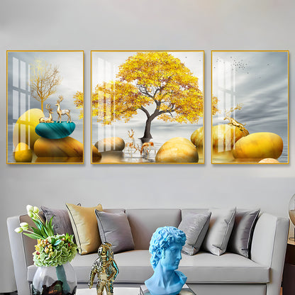 Golden Glory Premium Acrylic Wall Art (Set of 3)