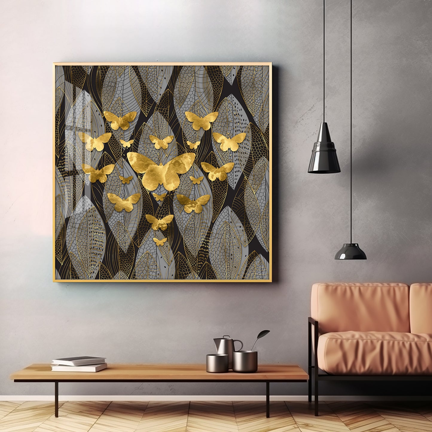 Golden Butterfly Light Luxury Premium Acrylic Square Wall Art