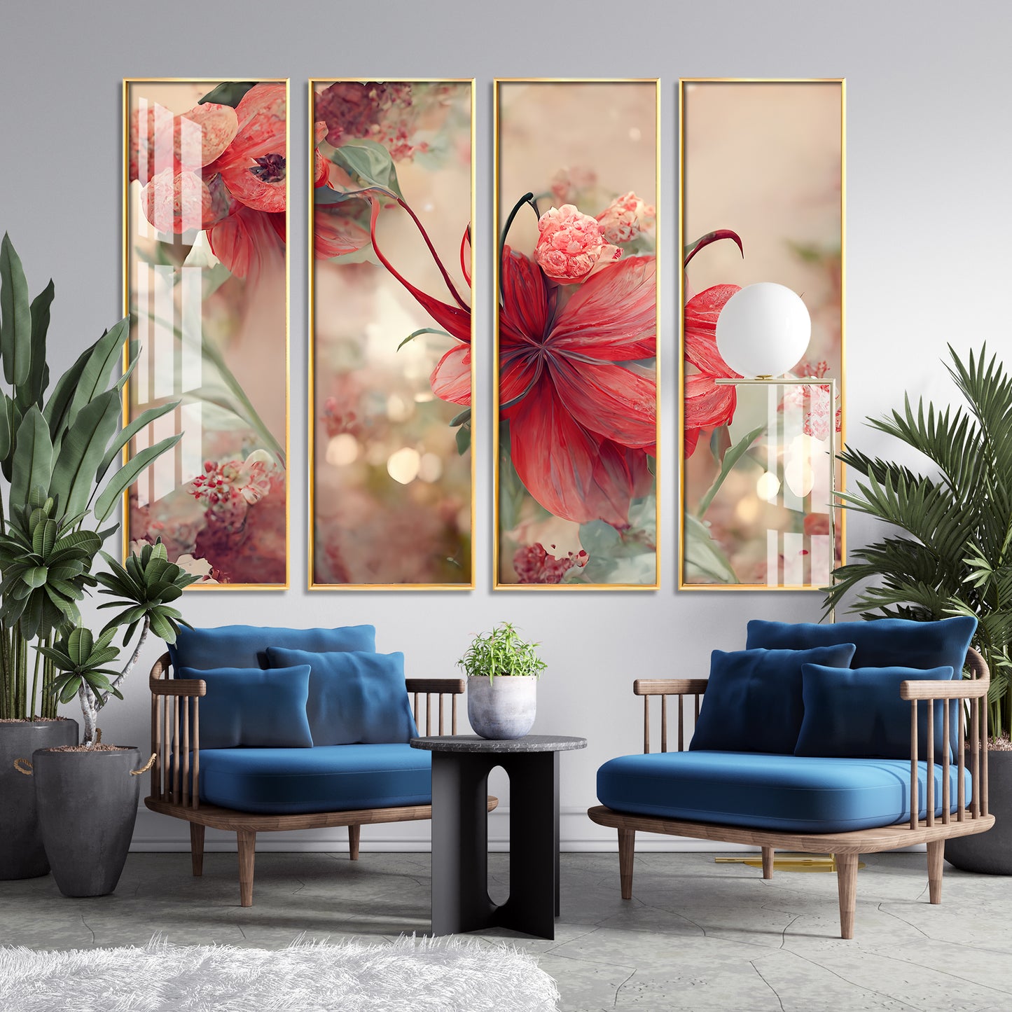 Lovely Flowers Premium Acrylic Vertical Wall Art (set of 4)