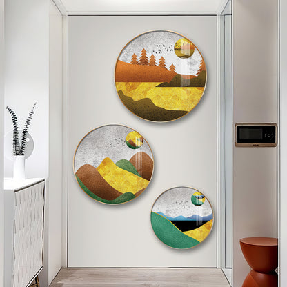 Mountain View Abstract Premium Acrylic Round Wall Art (Set of 3)