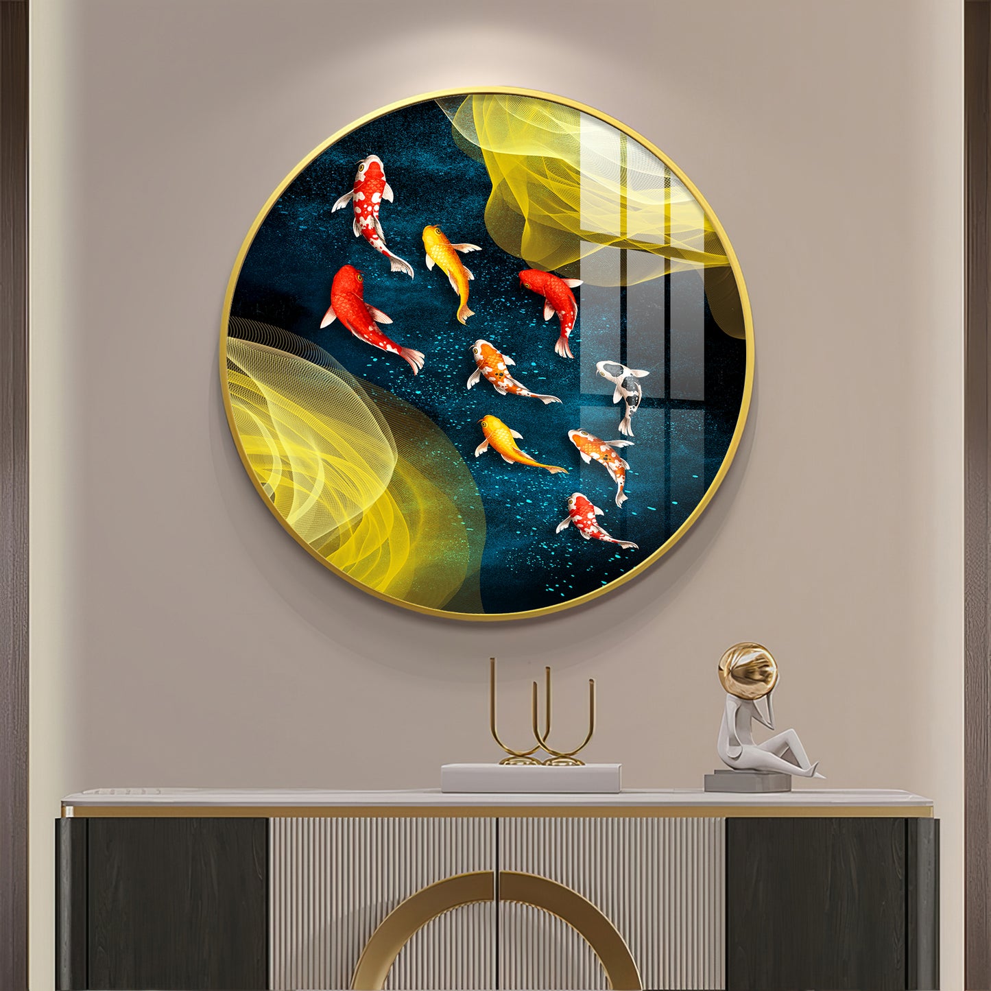 Koi In Motion Premium Acrylic Round Wall Art