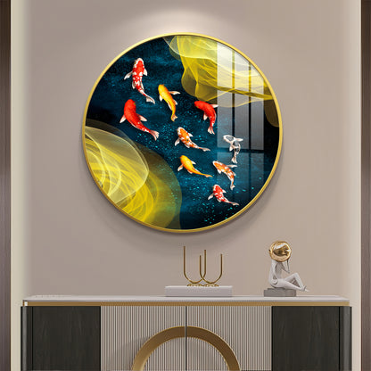 Koi In Motion Premium Acrylic Round Wall Art