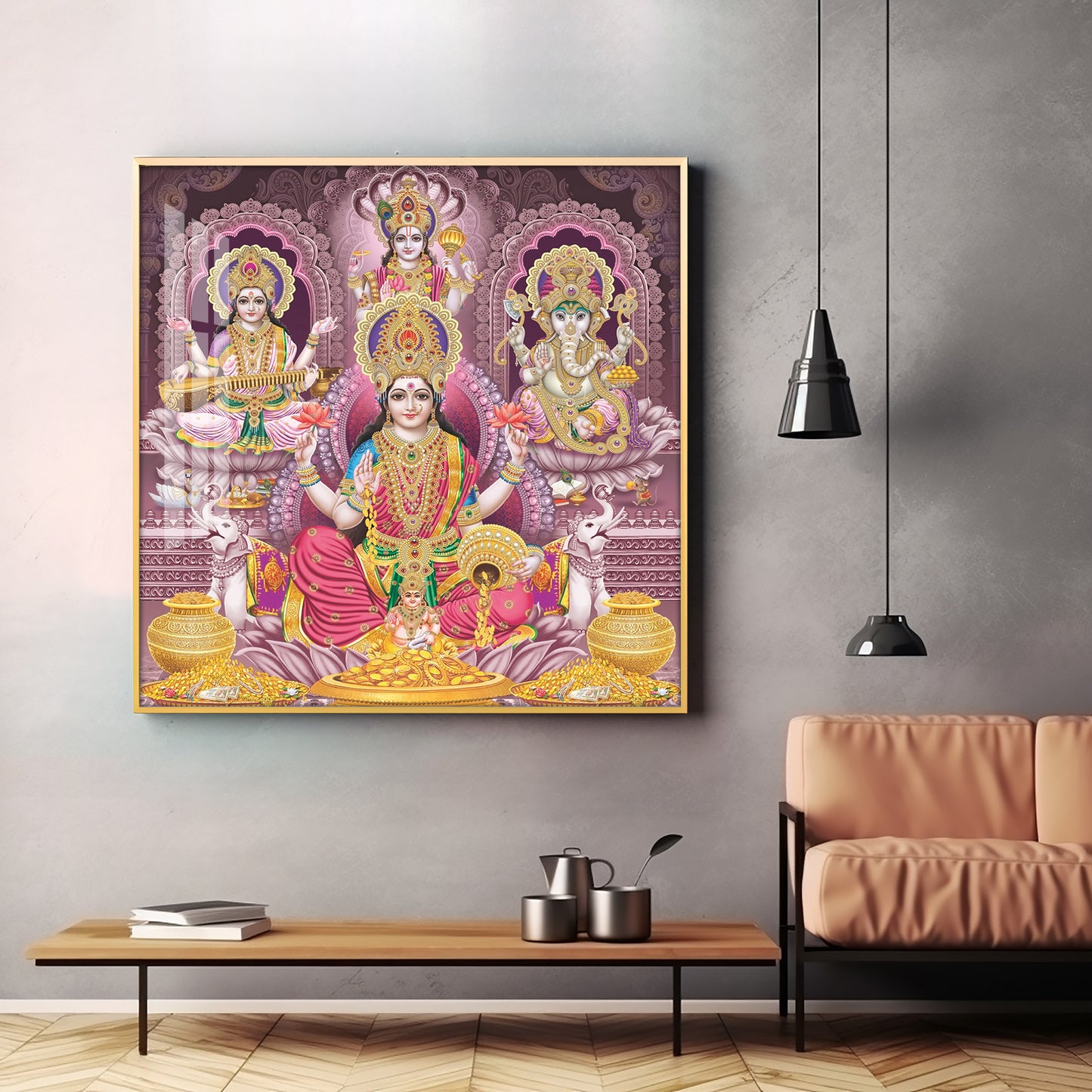 Celestial Harmony Of Deities Premium Acrylic Square Wall Art