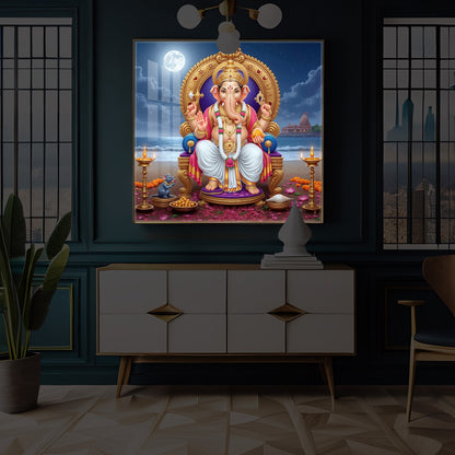 Shree Ganesh Ji Modern Luxury Backlight Square Wall Art
